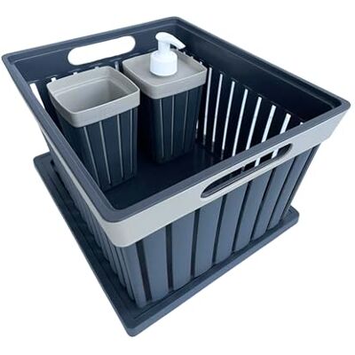 Ecoplast 3-delars Doga-kit med lock, tvåldos, tandborsthållare, kolfärg, tillverkad i Italien Ecoplast 3-delars Doga-kit med lock, tvåldos, tandborsthållare, kolfärg, tillverkad i Italien