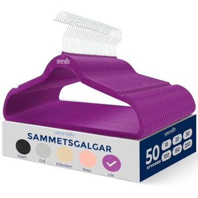 SereneLife 50 stycken sammetshängare – platsbesparande slitstark smal klädhängare set med 360 graders vridbar metallkrok, kan hålla upp till 4,5 kg. för rockar, jackor, byxor och klänning (lila) SereneLife 50 stycken sammetshängare – platsbesparande slitstark smal klädhängare set med 360 graders vridbar metallkrok, kan hålla upp till 4,5 kg. för rockar, jackor, byxor och klänning (lila)