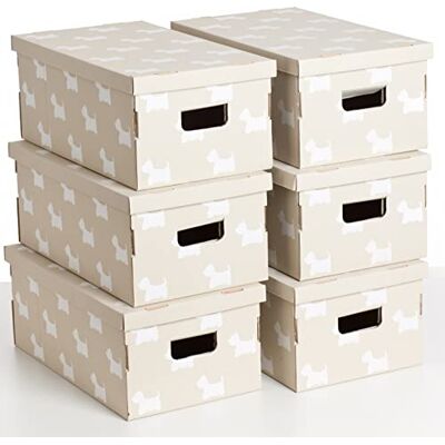 Lavatelli Set med 6 stycken förvaringslådor med lock FSC-certifierat papper, hundar, kartong, förvaringslåda, stapelbara låda av kartong, låda med handtag, flyttlådor, 29 x 51 x 20 cm, beige Lavatelli Set med 6 stycken förvaringslådor med lock FSC-certifierat papper, hundar, kartong, förvaringslåda, stapelbara låda av kartong, låda med handtag, flyttlådor, 29 x 51 x 20 cm, beige