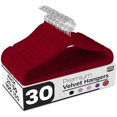 Utopia Home Premium sammetshängare 30-pack – halkfria och hållbara klädhängare – vinröda hängare med 360 graders roterbar krok – kraftiga klädhängare Utopia Home Premium sammetshängare 30-pack – halkfria och hållbara klädhängare – vinröda hängare med 360 graders roterbar krok – kraftiga klädhängare