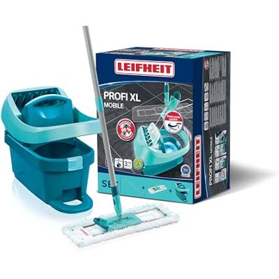Leifheit Pressa Profi XL Set lavapavimenti, Mop lavapavimenti con strizzatore incorporato, Mop set con rotazione scopa a 360° e secchio con rotelle Leifheit Pressa Profi XL Set lavapavimenti, Mop lavapavimenti con strizzatore incorporato, Mop set con rotazione scopa a 360° e secchio con rotelle