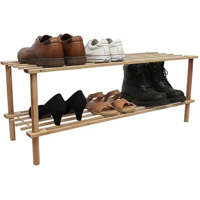 Relaxdays Skoställ bambu, 2 nivåer, för 6 par skor, HBT: 30 x 74 x 26 cm, skoställ med gallerhyllor, natur Relaxdays Skoställ bambu, 2 nivåer, för 6 par skor, HBT: 30 x 74 x 26 cm, skoställ med gallerhyllor, natur