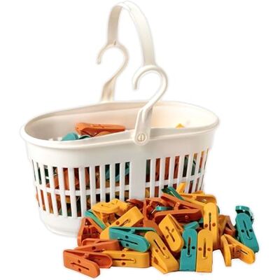 IPEA Tvättklämmor med plastkorg 36 st superlätta med krokar färgglada klämmor med korg för upphängning och sträckning, linne, tillbehör klädställning IPEA Tvättklämmor med plastkorg 36 st superlätta med krokar färgglada klämmor med korg för upphängning och sträckning, linne, tillbehör klädställning