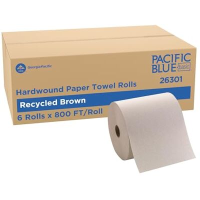 GEORGIA-PACIFIC Pacific Blue Basic återvunna pappershanddukar med hårt lindade papper av GP PRO (), brun, 26301, 800 fot per rulle, 6 rullar per fodral GEORGIA-PACIFIC Pacific Blue Basic återvunna pappershanddukar med hårt lindade papper av GP PRO (), brun, 26301, 800 fot per rulle, 6 rullar per fodral