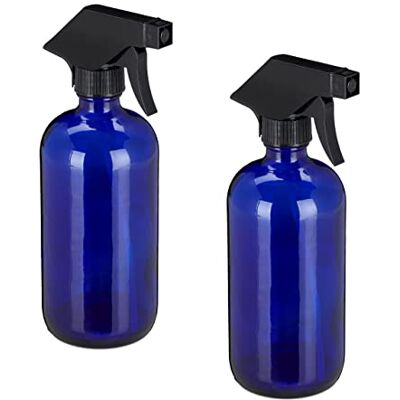 Relaxdays Sprayflaska glas, set om 2, 500 ml, påfyllningsbar, dimma och stråle, hårvård, rengöring, sprejflaska, tom, blå, 10034197 Relaxdays Sprayflaska glas, set om 2, 500 ml, påfyllningsbar, dimma och stråle, hårvård, rengöring, sprejflaska, tom, blå, 10034197