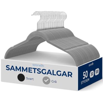 SereneLife 50 Skjortgalgar, Premium Sammetshangare med 360° Roterande Krok, Smal Utrymmesbesparande Design för Toppar, Jackor, Blusar och Axelbandsklänningar, Stödjer upp till 8 Lbs (Grå) SereneLife 50 Skjortgalgar, Premium Sammetshangare med 360° Roterande Krok, Smal Utrymmesbesparande Design för Toppar, Jackor, Blusar och Axelbandsklänningar, Stödjer upp till 8 Lbs (Grå)