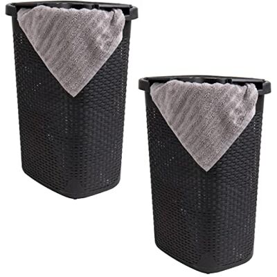 Mind Reader Basket Samling, smal tvättkorg, 60 liter (15 g/33 lbs) kapacitet, utskurna handtag, fäst lock med gångjärn, ventilerat, set med 2, svart Mind Reader Basket Samling, smal tvättkorg, 60 liter (15 g/33 lbs) kapacitet, utskurna handtag, fäst lock med gångjärn, ventilerat, set med 2, svart