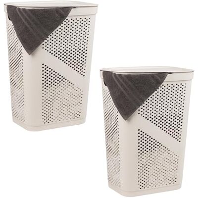 Mind Reader 60 L smal ventilerad tvättkorg, klädkorg i plast med lock, 43 cm L x 30 cm B x 60 cm H, set med 2, elfenben Mind Reader 60 L smal ventilerad tvättkorg, klädkorg i plast med lock, 43 cm L x 30 cm B x 60 cm H, set med 2, elfenben