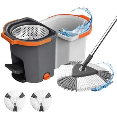 Relaxdays moppset, 14,5 l hink & centrifug, stapelbar, pedal, grå HBT: 27x30x54,5 cm, 2x mikrofibermoppskallar Relaxdays moppset, 14,5 l hink & centrifug, stapelbar, pedal, grå HBT: 27x30x54,5 cm, 2x mikrofibermoppskallar