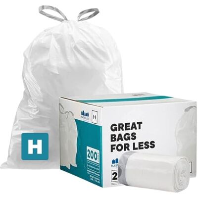 Plasticplace Anpassad passform soppåsar simplehuman (x) kod H kompatibel, 8-9 gallon, 30-35 liter, 18,5 tum x 28 tum, 200 antal, vit Plasticplace Anpassad passform soppåsar simplehuman (x) kod H kompatibel, 8-9 gallon, 30-35 liter, 18,5 tum x 28 tum, 200 antal, vit