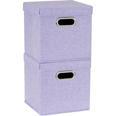 Household Essentials 814-1 Café Cube Bin Förvaringsset med lock och handtag 2-pack, Lila linne Household Essentials 814-1 Café Cube Bin Förvaringsset med lock och handtag 2-pack, Lila linne