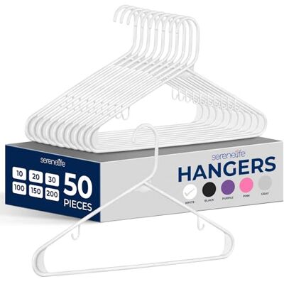 SereneLife White Standard Plastic Hangers Space Saving Durable Tubular Heavy Duty Clothes Hanger Set Ideal for Laundry/Daily Use, Can Hold Up to 5.5 Lbs. For Coats, Jackets, Pants & Dress (50-Pack) SereneLife White Standard Plastic Hangers Space Saving Durable Tubular Heavy Duty Clothes Hanger Set Ideal for Laundry/Daily Use, Can Hold Up to 5.5 Lbs. For Coats, Jackets, Pants & Dress (50-Pack)