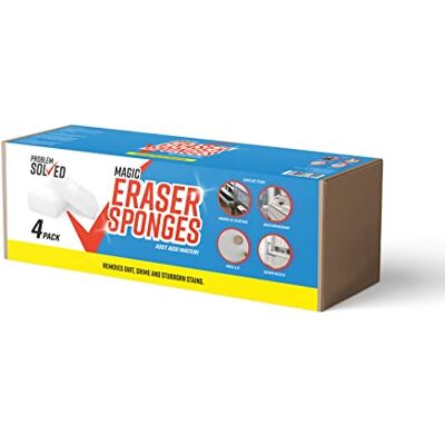 Problem Solved Magic Eraser Svamp- 4-pack Multifunktionella melamindynor för rengöring av köket fläckmärken borttagning inget behov av kemikalier, vit Problem Solved Magic Eraser Svamp- 4-pack Multifunktionella melamindynor för rengöring av köket fläckmärken borttagning inget behov av kemikalier, vit