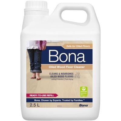 Bona Rengöringsmedel för Oljade Trägolv, Refill 2,5 L Bruksfärdig 2,5 L refill, Snabbtorkande, Löser smuts och fett, Doftfri, Ingen utspädning Bona Rengöringsmedel för Oljade Trägolv, Refill 2,5 L Bruksfärdig 2,5 L refill, Snabbtorkande, Löser smuts och fett, Doftfri, Ingen utspädning