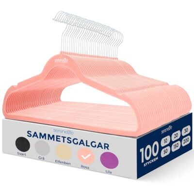 SereneLife 100 stycken sammetshängare – platsbesparande slitstark smal klädhängare set med 360 graders vridbar metallkrok, kan hålla upp till 4,5 kg. för rockar, jackor, byxor och klänning (rosa) SereneLife 100 stycken sammetshängare – platsbesparande slitstark smal klädhängare set med 360 graders vridbar metallkrok, kan hålla upp till 4,5 kg. för rockar, jackor, byxor och klänning (rosa)