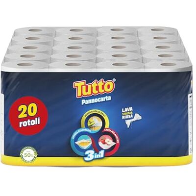 Tutto Pannocarta 3-i-1 20 rullar multifunktionspapper 1 slöja, 48 * rivs, extra absorberande, tvättbar och återanvändbar mer än 20 gånger, 100% tillverkad i Italien Tutto Pannocarta 3-i-1 20 rullar multifunktionspapper 1 slöja, 48 * rivs, extra absorberande, tvättbar och återanvändbar mer än 20 gånger, 100% tillverkad i Italien