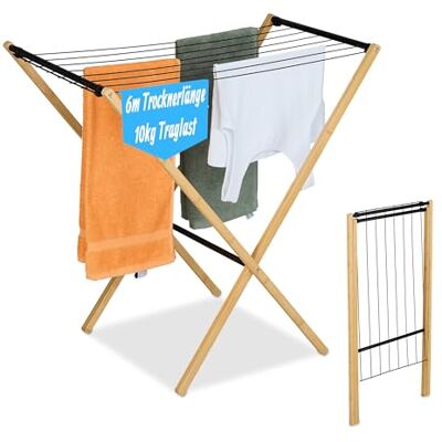 Relaxdays hopfällbart tvättställ, 8 stänger, HxBxD: 77 x 79 x 49 cm, bambu, metall, fristående torktumlare, naturlig/svart, järn Relaxdays hopfällbart tvättställ, 8 stänger, HxBxD: 77 x 79 x 49 cm, bambu, metall, fristående torktumlare, naturlig/svart, järn