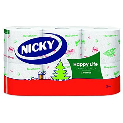 NICKY Happy Life Christmas Toalettpapper, 42 rullar med 170 remsor, 3 lager, enkel öppning, 4 motiv med juldekorationer, mjuk och robust, glad och festlig, FSC-papper NICKY Happy Life Christmas Toalettpapper, 42 rullar med 170 remsor, 3 lager, enkel öppning, 4 motiv med juldekorationer, mjuk och robust, glad och festlig, FSC-papper