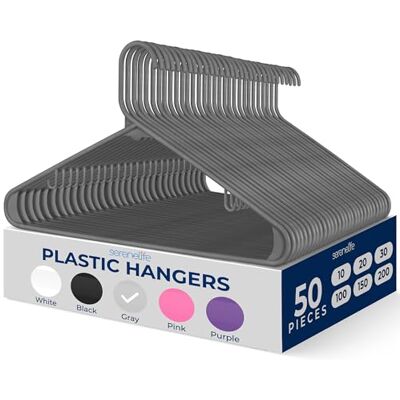 SereneLife 50 stycken plasthängare – platsbesparande slitstark smal klädhängare set med 360 graders vridbar metallkrok, kan hålla upp till 4,5 kg. för rockar, jackor, byxor och klänning (grå) SereneLife 50 stycken plasthängare – platsbesparande slitstark smal klädhängare set med 360 graders vridbar metallkrok, kan hålla upp till 4,5 kg. för rockar, jackor, byxor och klänning (grå)