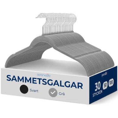 SereneLife 30 Skjortgalgar, Premium 30-Pack Sammetshangare med 360° Roterande Krok, Smal Utrymmesbesparande Design för T-Shirts, Jackor, Blusar och Axelbandsklänningar, Stödjer upp till 8 Lbs (Grå) SereneLife 30 Skjortgalgar, Premium 30-Pack Sammetshangare med 360° Roterande Krok, Smal Utrymmesbesparande Design för T-Shirts, Jackor, Blusar och Axelbandsklänningar, Stödjer upp till 8 Lbs (Grå)