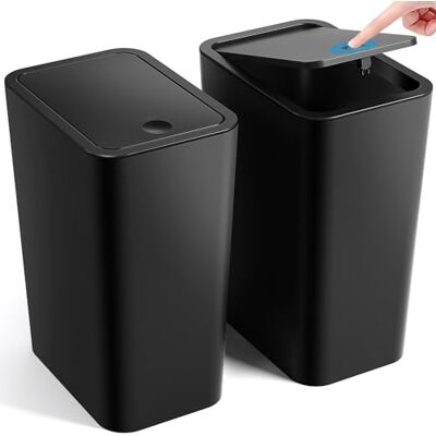 ITCPRL Badrumsbricka med lock, 2-pack 4 gallonger/15 liter sopkorg med popup-lock, liten plastbricka, smal trash Bin Waste korg för badrum, sovrum, kontor, vardagsrum (svart) ITCPRL Badrumsbricka med lock, 2-pack 4 gallonger/15 liter sopkorg med popup-lock, liten plastbricka, smal trash Bin Waste korg för badrum, sovrum, kontor, vardagsrum (svart)