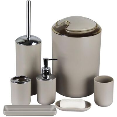 IMAVO Set med badrumstillbehör, 6-delad plast presentset, tandborsthållare, tandborstkopp, tvåldispenser, tvålfat, toalettborsthållare, papperskorg (aprikos) IMAVO Set med badrumstillbehör, 6-delad plast presentset, tandborsthållare, tandborstkopp, tvåldispenser, tvålfat, toalettborsthållare, papperskorg (aprikos)