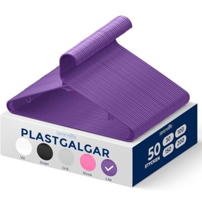SereneLife 50 stycken plasthängare – platsbesparande slitstark smal klädhängare set med 360 graders vridbar metallkrok, kan hålla upp till 4,5 kg. för rockar, jackor, byxor och klänning (lila) SereneLife 50 stycken plasthängare – platsbesparande slitstark smal klädhängare set med 360 graders vridbar metallkrok, kan hålla upp till 4,5 kg. för rockar, jackor, byxor och klänning (lila)