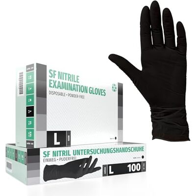 SF Medical Products GmbH Nitrilhandskar, 100 stycken lådor (L, svart) engångshandskar, engångshandskar, undersökningshandskar, nitrilhandskar, puderfria, utan latex, icke-sterila, latexfria, disposibla handskar, svart SF Medical Products GmbH Nitrilhandskar, 100 stycken lådor (L, svart) engångshandskar, engångshandskar, undersökningshandskar, nitrilhandskar, puderfria, utan latex, icke-sterila, latexfria, disposibla handskar, svart