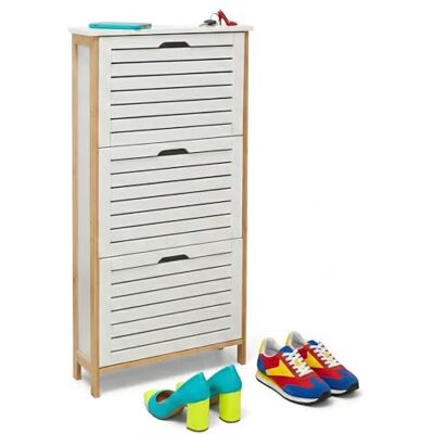 Relaxdays lutande skoskåp, smal hallförvaring, vit/naturlig, 108,5 x 53 x 19 cm Relaxdays lutande skoskåp, smal hallförvaring, vit/naturlig, 108,5 x 53 x 19 cm