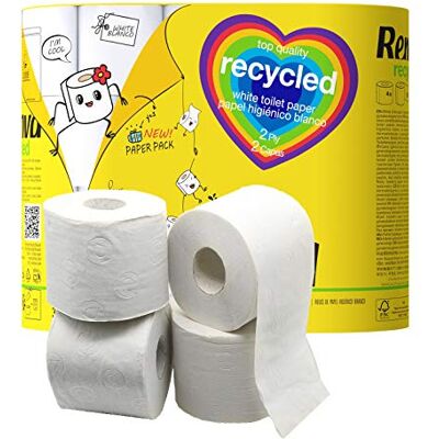 Renova 100% återvunnet toalettpapper inslaget i papper 4 dubbla rullar Renova 100% återvunnet toalettpapper inslaget i papper 4 dubbla rullar