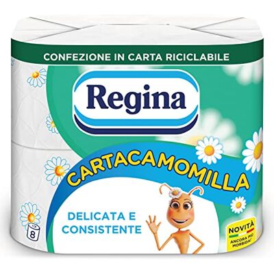 Regina Cartacamomilla toalettpapper 8 rullar 300 ark per rulle delikat och konsistens, lätt parfymerad med kamomillessens papper 100% FSC-certifierat Regina Cartacamomilla toalettpapper 8 rullar 300 ark per rulle delikat och konsistens, lätt parfymerad med kamomillessens papper 100% FSC-certifierat