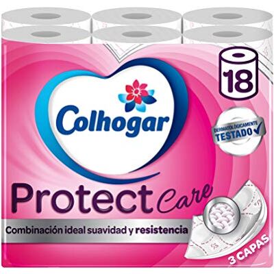 Colhogar Protect Care Vit x18 Mjukt och robust Hygieniskt papper Paket med 18 Rullar 3-lagers badpapper 100% Parfymfri Vit Colhogar Protect Care Vit x18 Mjukt och robust Hygieniskt papper Paket med 18 Rullar 3-lagers badpapper 100% Parfymfri Vit