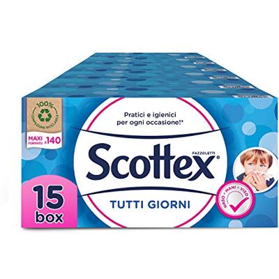 Scottex Alla dagars näsdukslåda, 15 lådor med 140 näsdukar Scottex Alla dagars näsdukslåda, 15 lådor med 140 näsdukar
