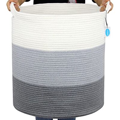 Casaphoria Cotton Rope Storage Basket for Organizing,Round Blanket Basket Living Room,Woven Laundry Basket with Handles for Bathroom Bedroom,Stripe Woven Cotton Laundry Hamper,Tall Laundry Basket Casaphoria Cotton Rope Storage Basket for Organizing,Round Blanket Basket Living Room,Woven Laundry Basket with Handles for Bathroom Bedroom,Stripe Woven Cotton Laundry Hamper,Tall Laundry Basket