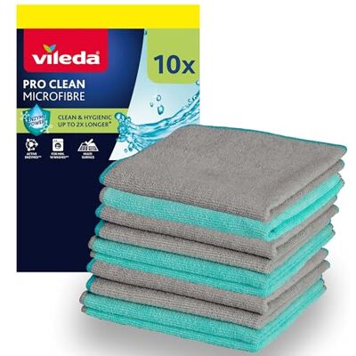 Vileda ProClean Multipack 10 mikrofiberdukar aktiva enzymer för långvarig hygien Hög rengöringskraft exceptionell absorptionsförmåga maskintvättbar turkos grå 10-pack Vileda ProClean Multipack 10 mikrofiberdukar aktiva enzymer för långvarig hygien Hög rengöringskraft exceptionell absorptionsförmåga maskintvättbar turkos grå 10-pack