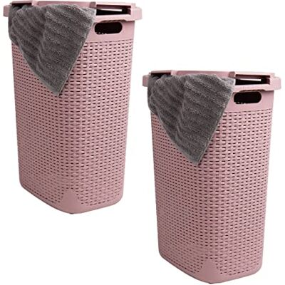 Mind Reader Basket Samling, smal tvättkorg, 60 liter (15 g/33 lbs) kapacitet, utskurna handtag, fäst lock med gångjärn, ventilerat, set med 2, Rosa Mind Reader Basket Samling, smal tvättkorg, 60 liter (15 g/33 lbs) kapacitet, utskurna handtag, fäst lock med gångjärn, ventilerat, set med 2, Rosa