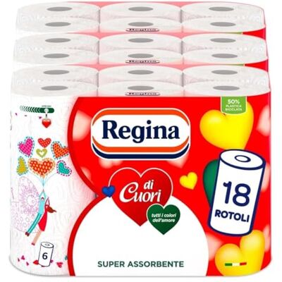 Regina Kökspappershjärtor Förpackning med 18 rullar med 2 lager 50 ark per rulle Absorberande, tjockt och hållbart 100% FSC®-certifierat papper .. Regina Kökspappershjärtor Förpackning med 18 rullar med 2 lager 50 ark per rulle Absorberande, tjockt och hållbart 100% FSC®-certifierat papper ..