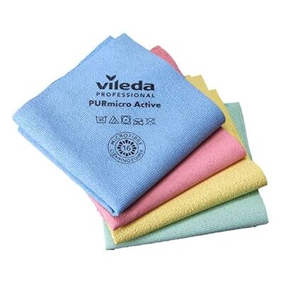 Vileda Professional PURmicro färger, professionell multifunktionell mikrofiber, mikrofiberdukar, 4 färger rengöringsdukar, rengöring utan ränder, 4 st, 38 x 35 cm, blå Vileda Professional PURmicro färger, professionell multifunktionell mikrofiber, mikrofiberdukar, 4 färger rengöringsdukar, rengöring utan ränder, 4 st, 38 x 35 cm, blå