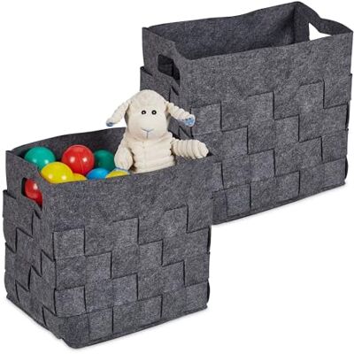 Relaxdays set med 2 förvaringskorgar, vikbar hylllåda, badrum, leksaker, 30 x 30 x 24 cm, filtbehållare med handtag, grå, 30 x 30 x 24 cm Relaxdays set med 2 förvaringskorgar, vikbar hylllåda, badrum, leksaker, 30 x 30 x 24 cm, filtbehållare med handtag, grå, 30 x 30 x 24 cm