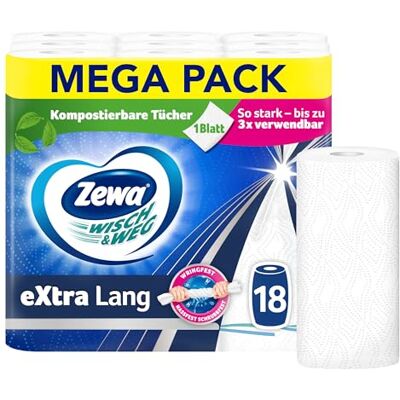 Zewa Wisch & Weg Xtra lång original köksrulle med Power X-struktur uppsättning av 18 Zewa Wisch & Weg Xtra lång original köksrulle med Power X-struktur uppsättning av 18