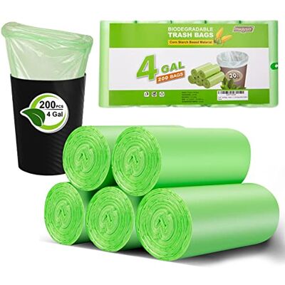 Inwaysin Set med 200 st 12–18 liter biologiskt nedbrytbara soppåsar, extra motståndskraftiga, icke-doftande, expanderbar storlek, grön, för badrum, sovrum, kontor, kök Inwaysin Set med 200 st 12–18 liter biologiskt nedbrytbara soppåsar, extra motståndskraftiga, icke-doftande, expanderbar storlek, grön, för badrum, sovrum, kontor, kök