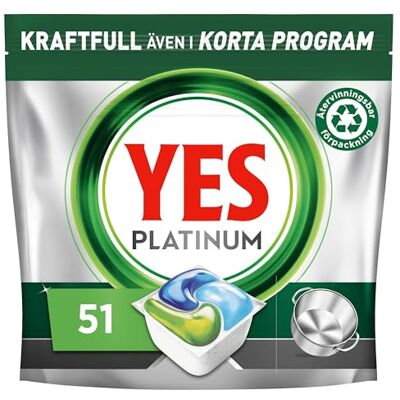 YES Platinum All In One Maskindiskmedel, 51 Diskmaskinstabletter, För Tuffa Utmaningar, Rengör Till och med Flottiga Filter YES Platinum All In One Maskindiskmedel, 51 Diskmaskinstabletter, För Tuffa Utmaningar, Rengör Till och med Flottiga Filter