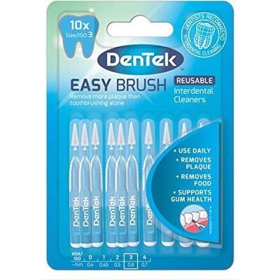 DenTek Easy Brush mellanrumsborstar, ISO3/0,6 mm, för att ta bort mat och plack mellan tänderna, 10 stycken DenTek Easy Brush mellanrumsborstar, ISO3/0,6 mm, för att ta bort mat och plack mellan tänderna, 10 stycken