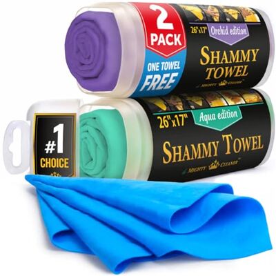 Mighty Cleaner Premium Chamois-duk för bil – 2-pack + 1 bonus Car Shammy handduk – 66 cm x 43 cm – superabsorberande återanvändbar Shammy tyg för bil – repfri Mighty Cleaner Premium Chamois-duk för bil – 2-pack + 1 bonus Car Shammy handduk – 66 cm x 43 cm – superabsorberande återanvändbar Shammy tyg för bil – repfri