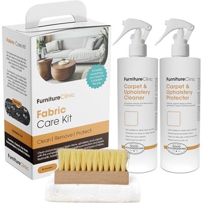 Furniture Clinic Fabric Care Kit Innehåller: 500 ml rengöring, 500 ml skydd, mikrofiberduk och rengöringsborste för användning på kläder, carpet, hölstery Fungerar på alla tygtyper Furniture Clinic Fabric Care Kit Innehåller: 500 ml rengöring, 500 ml skydd, mikrofiberduk och rengöringsborste för användning på kläder, carpet, hölstery Fungerar på alla tygtyper