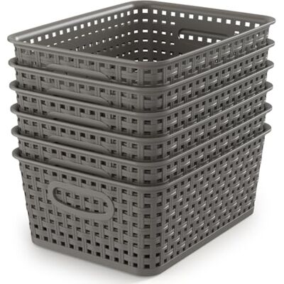 WYT Vävförvaringskorgar, grå 6-pack plastvävda korgar, 25,7 cm x 19,2 cm x 10,4 cm WYT Vävförvaringskorgar, grå 6-pack plastvävda korgar, 25,7 cm x 19,2 cm x 10,4 cm