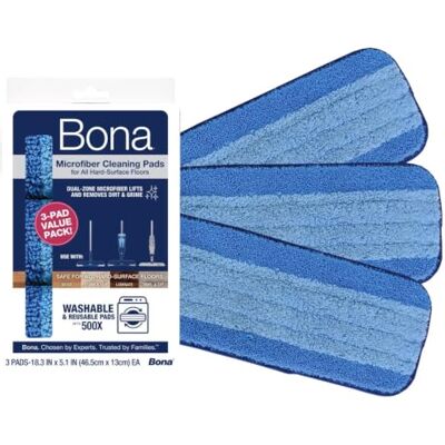 Bona MX+ Pro Rengöringsdyna till Mopp, Blå, 3 stycken 3 mikrofiberdynor, för trägolv, laminat, klinker, sten och LVT, dubbla rengöringszoner, tvättbara Bona MX+ Pro Rengöringsdyna till Mopp, Blå, 3 stycken 3 mikrofiberdynor, för trägolv, laminat, klinker, sten och LVT, dubbla rengöringszoner, tvättbara