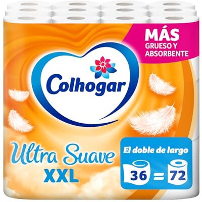 Colhogar Mjuk XXL 5 x 12, Mjukt Hygieniskt papper, Paket med 60 Extra Stora Rullar, 2 Lager Badpapper, Parfymfri, Vit Colhogar Mjuk XXL 5 x 12, Mjukt Hygieniskt papper, Paket med 60 Extra Stora Rullar, 2 Lager Badpapper, Parfymfri, Vit