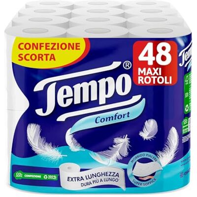 Tempo Toalettpapper komfort – 60 maxi-rullar (15 förpackningar med 4 rullar) Tempo Toalettpapper komfort – 60 maxi-rullar (15 förpackningar med 4 rullar)