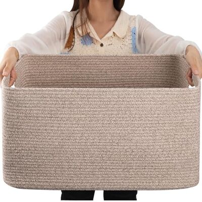 OIAHOMY 75 liter stor korg, vävd förvaringskorg med handtag, bomullsrepkorg för att organisera 22 x 17 x 12 tum, filt korg för vardagsrum, leksakskorg för OIAHOMY 75 liter stor korg, vävd förvaringskorg med handtag, bomullsrepkorg för att organisera 22 x 17 x 12 tum, filt korg för vardagsrum, leksakskorg för